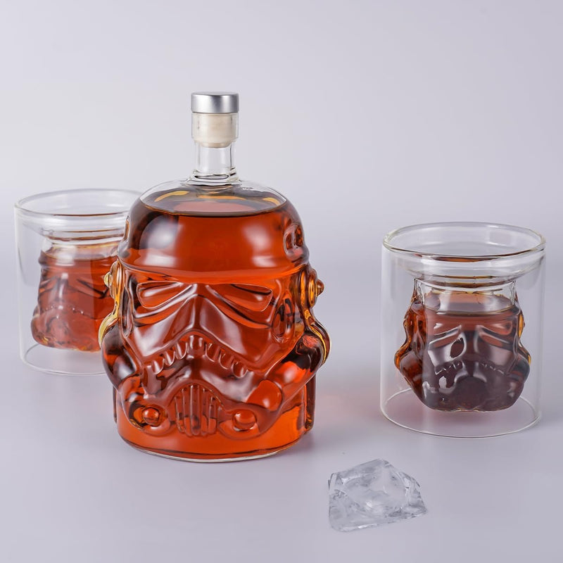 Whiskey Decanter Set with 2 Glasses – Transparent Carafe for Scotch Bourbon Vodka & More