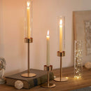 Glass Candlestick Holder Set of 3 – Modern Taper Candle Holders Table Centerpiece & Fireplace Decor