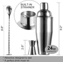 Professional Cocktail Shaker Set – Stainless Steel Bartender Tools with Jigger & Spoon 24oz