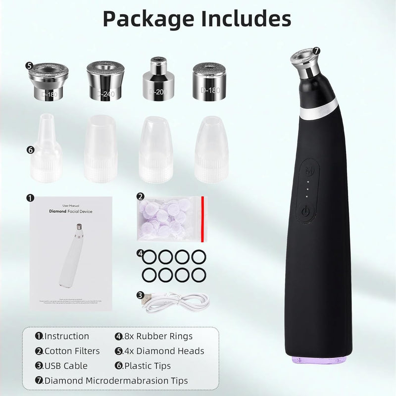 Diamond Microdermabrasion Machine – 3 Modes 8 Tips Blackhead Removal Tool