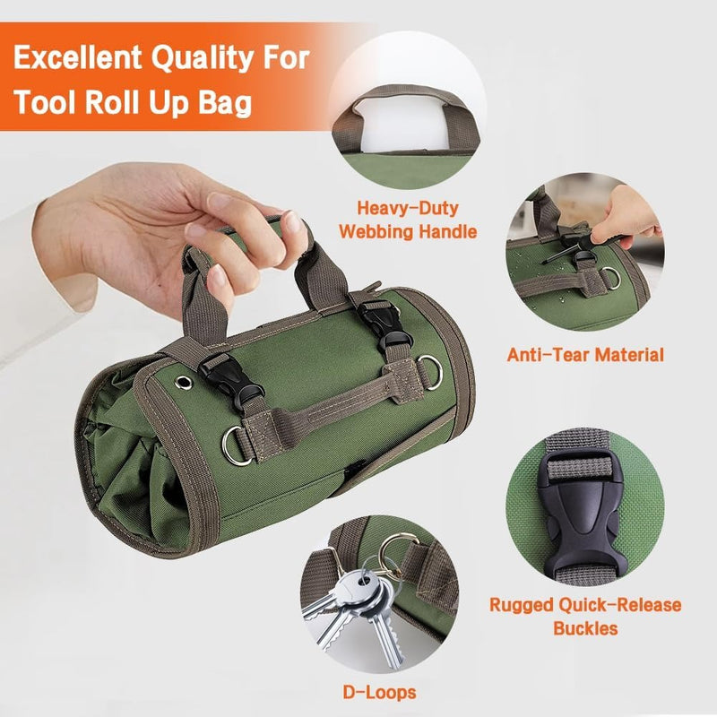 Heavy Duty Roll Up Tool Bag – Portable Multi-Compartment Tool Organiser