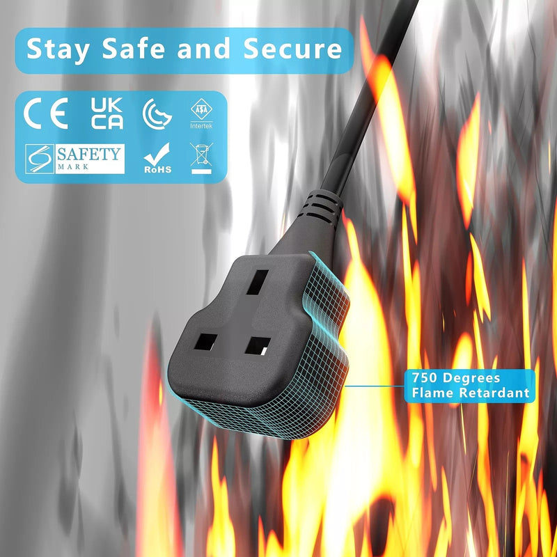 UK 3-Pin Extension Lead Power Cable – 1.8m Male to Female Plug UK Standard