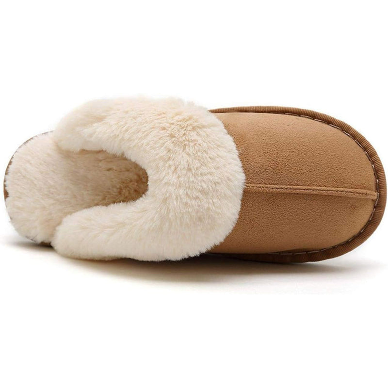 Women’s Fuzzy Suede Slippers – Fluffy Slip-On House Shoes with Anti-Skid Sole