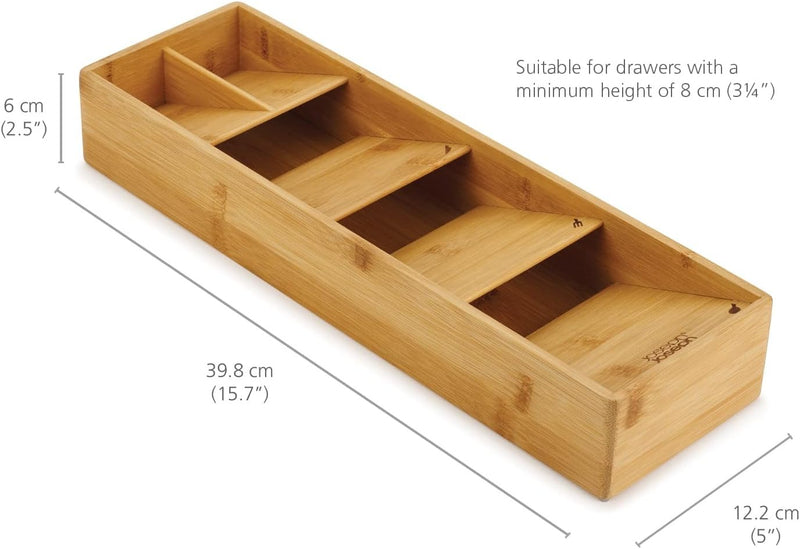 Compact Bamboo Cutlery Tray Organizer – 5 Compartments Holds 24+ Pieces