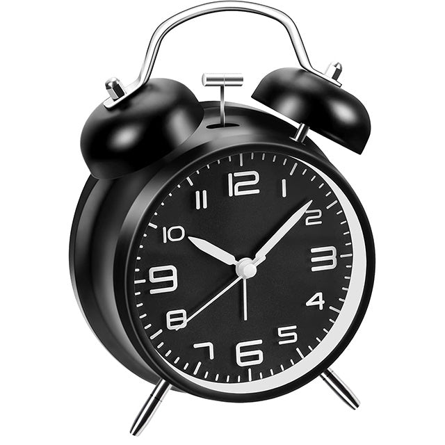 Rechargeable 4 Inch Twin Bell Analog Alarm Clock – Easy Set Luminous Stereoscopic Dial