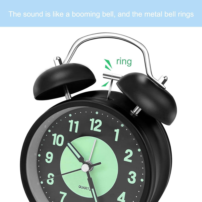 Twin Bell Alarm Clock 4 Inch – Rechargeable Luminous Retro Silent with Backlight