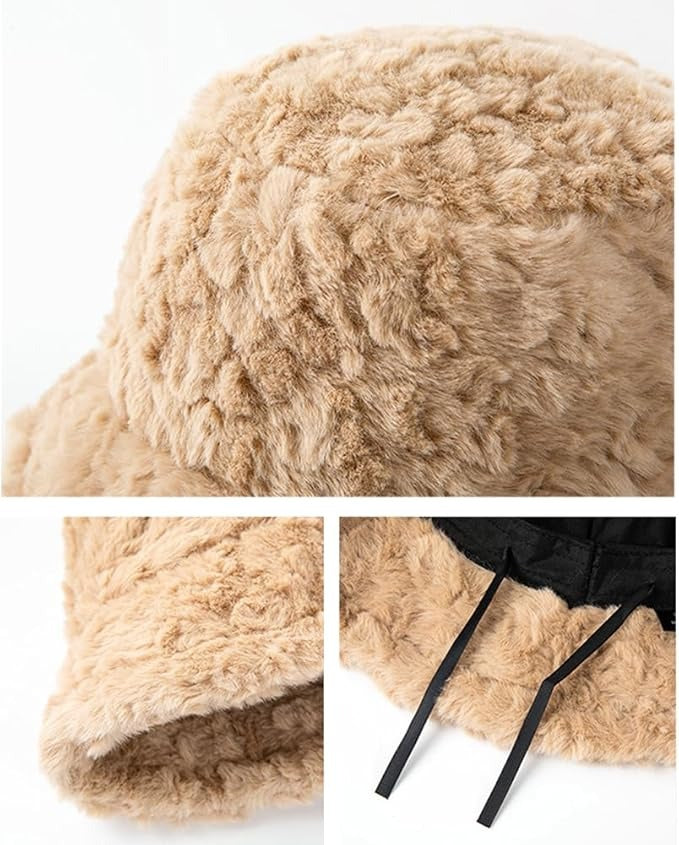 Women’s Faux Fur Bucket Hat – Warm Fuzzy Basin Hat for Cold Weather