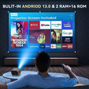 Smart WiFi Bluetooth Projector – 4K Support HDR10 Android 13 Auto Keystone & Focus