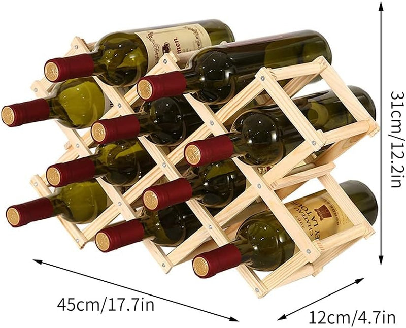 10-Bottle Folding Wooden Wine Rack – Compact Wine Storage Display