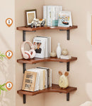 Solid Wood Corner Floating Shelves – 3 Piece Rustic Wall Display Storage