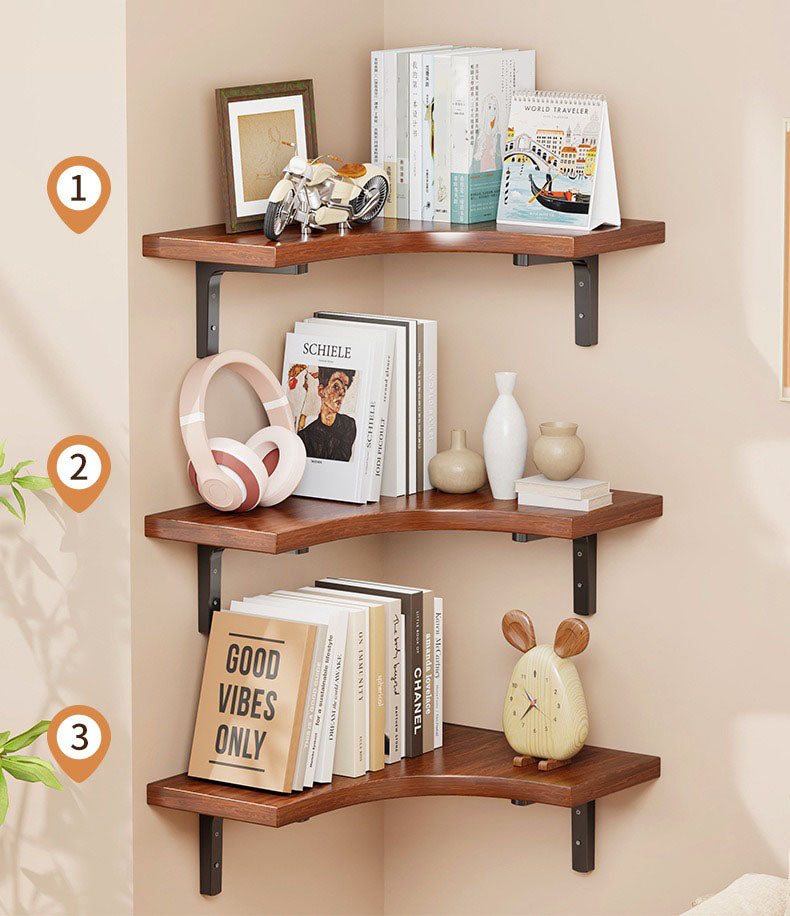 Solid Wood Corner Floating Shelves – 3 Piece Rustic Wall Display Storage