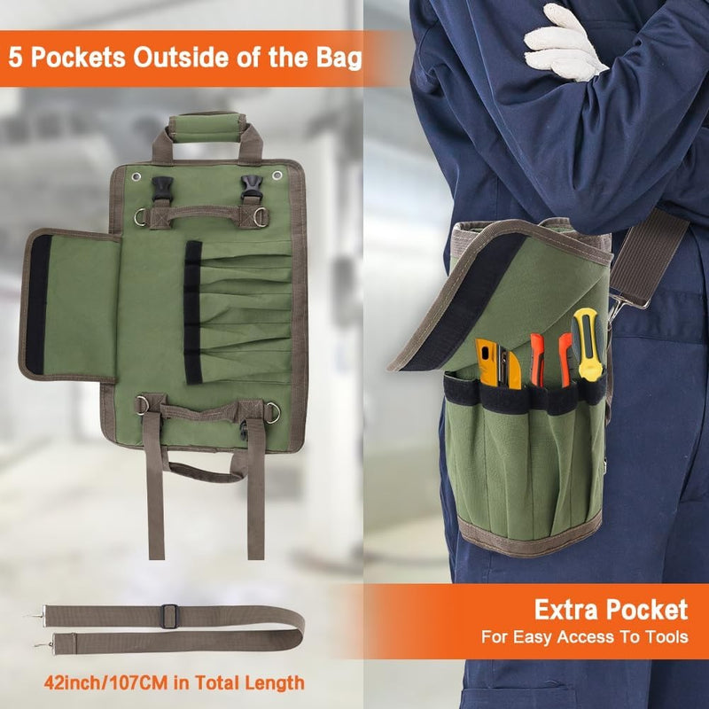 Heavy Duty Roll Up Tool Bag – Portable Multi-Compartment Tool Organiser