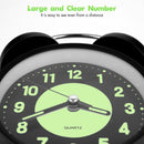Twin Bell Alarm Clock 4 Inch – Rechargeable Luminous Retro Silent with Backlight