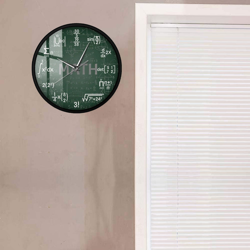 Green Math Chalkboard Wall Clock with Metal Frame – Ideal for Classrooms & Math Fans