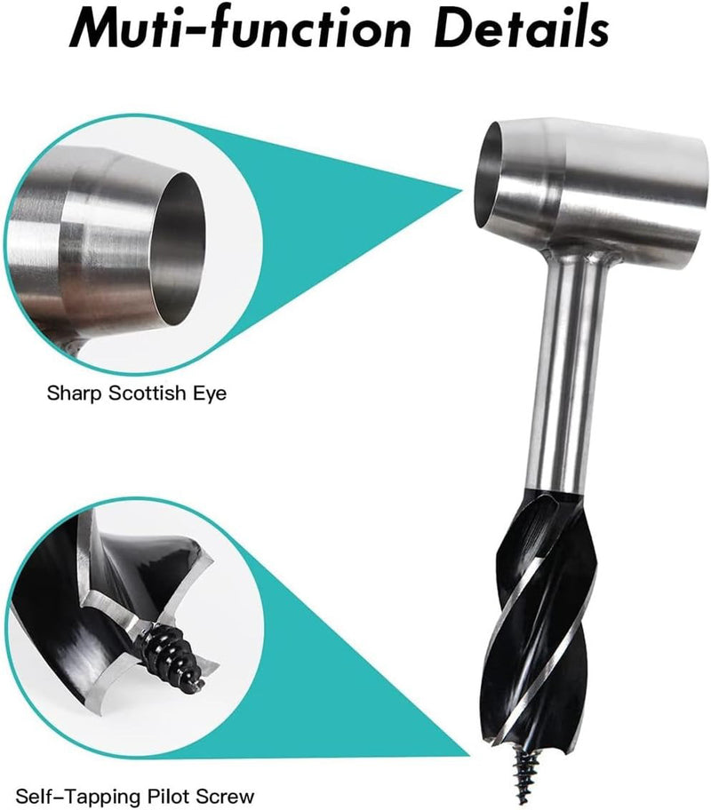 Manual Bushcraft Hand Auger – Survival Settlers Tool with Leather Pouch