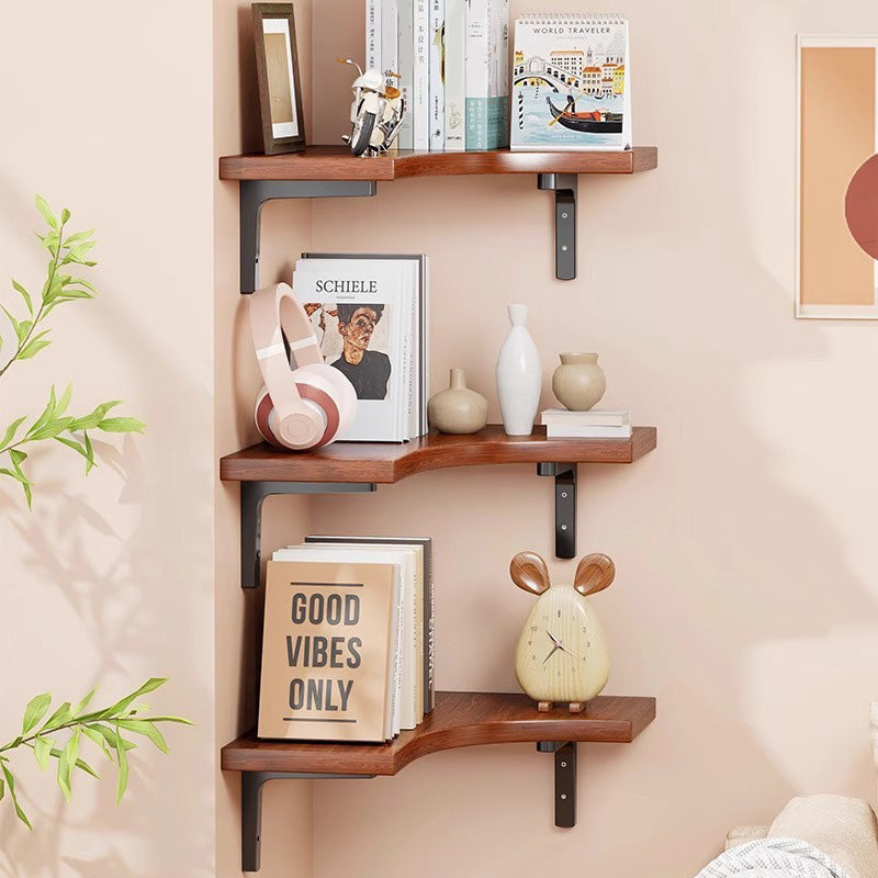 Solid Wood Corner Floating Shelves – 3 Piece Rustic Wall Display Storage