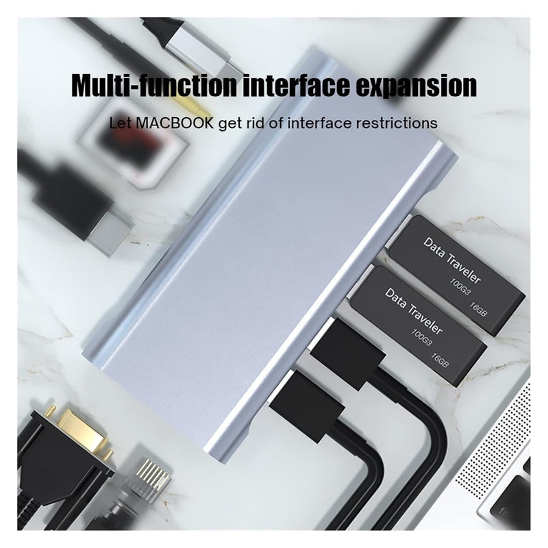 USB-C Docking Station 10-in-1 – Dual Monitor HDMI VGA RJ45 Ethernet USB Ports