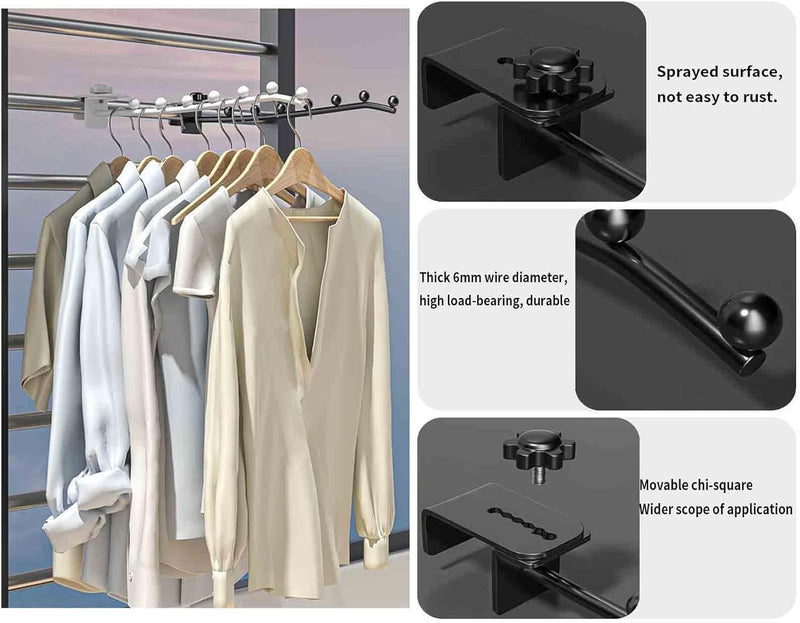 Adjustable Clothes Hanger Rack – Slim Sturdy No-Drill Wall Stand