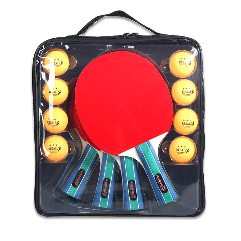 Table Tennis Racket Set – 4 Bats 8 Balls & Carry Bag Portable Ping Pong Kit for Home