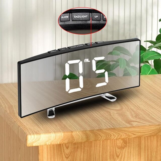 Digital Mirror Alarm Clock – LED Display USB Charging Snooze 12/24H Battery Backup