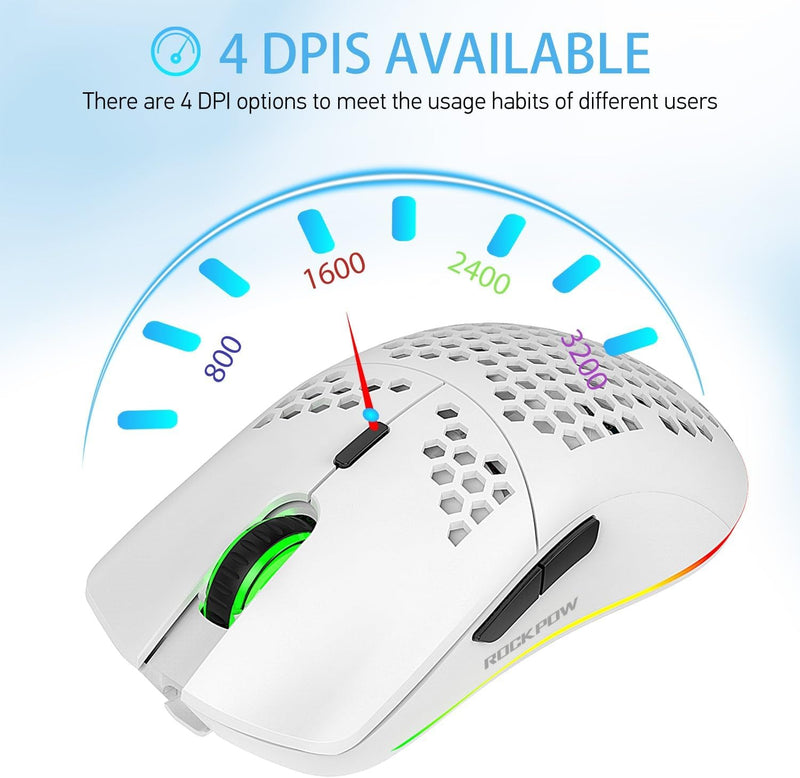 Ultralight Wireless Gaming Mouse – 2.4G Honeycomb RGB Mouse with 6 Programmable Buttons & Adjustable DPI
