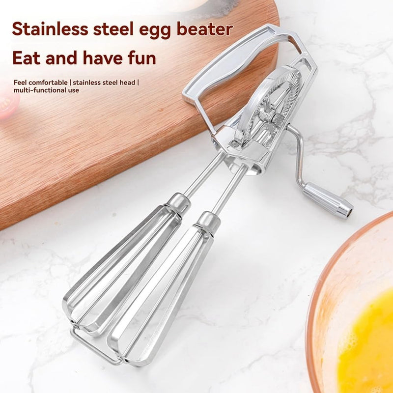 Manual Hand Crank Egg Beater – Stainless Steel Whisk with Ergonomic Handle