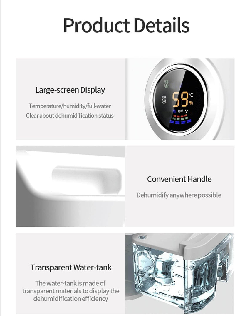 Smart Dehumidifier with Remote & LCD Display – 2.2L Quiet Home Air Purifier with Sleep Mode