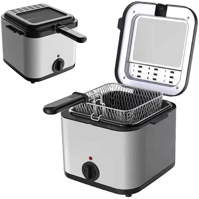 2.5L Mini Electric Deep Fat Fryer – Stainless Steel with Basket & Oil Filter Lid