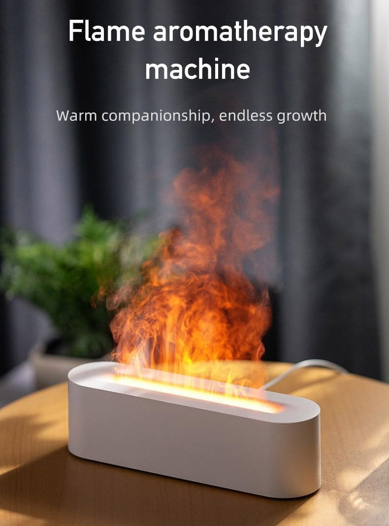 Flame Humidifier & Essential Oil Diffuser – USB 7-Color LED Fireplace Effect for Home & Bedroom