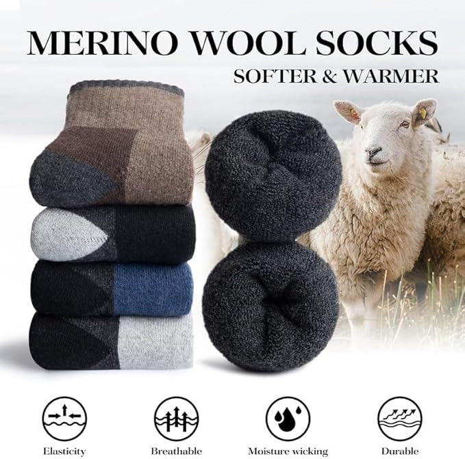 Merino Wool Socks – Premium Thermal Crew Socks Thick Insulated Winter Socks