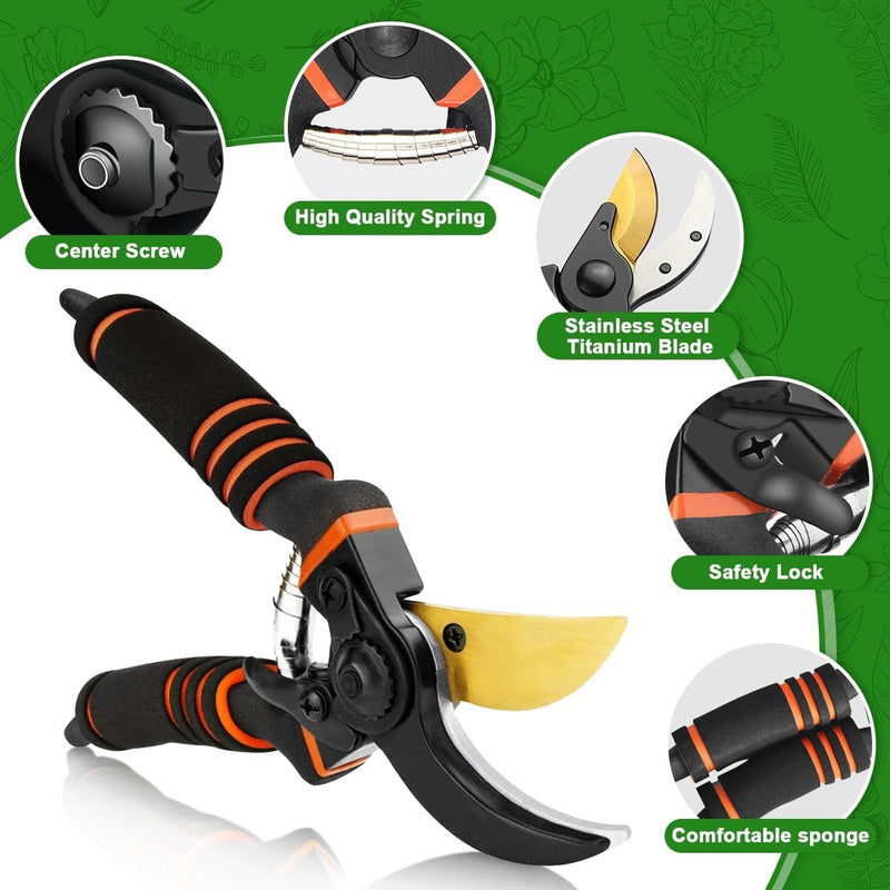 Professional Garden Secateurs – Bypass Pruning Shears for Branches Hedges & Flowers