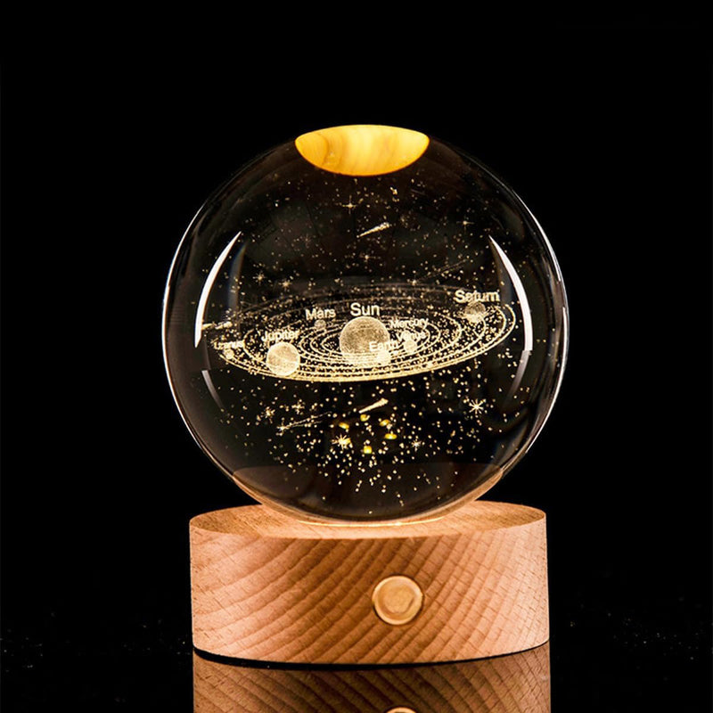 3D Crystal Ball Night Light – Luminous Decorative Ball Table Lamp with Wooden Base