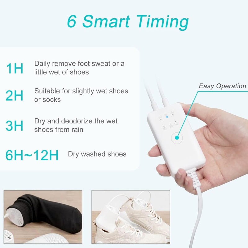 Electric Shoe & Boot Dryer with Deodorizer – Low Noise Portable Shoe Warmer with Timer