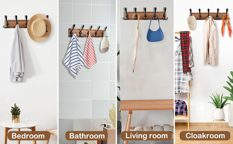 Wall-Mounted Wooden Coat Rack – Solid Pine Wood with 5 Triple Hooks