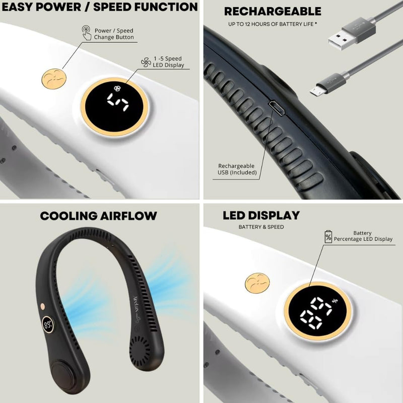 5 Speed Neck Fan - Portable Cooling Solution with Headphone Design