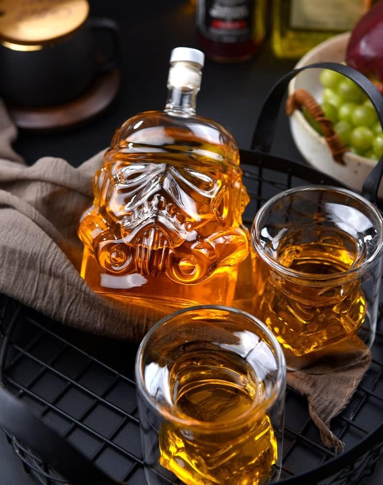 Whiskey Decanter Set with 2 Glasses – Transparent Carafe for Scotch Bourbon Vodka & More