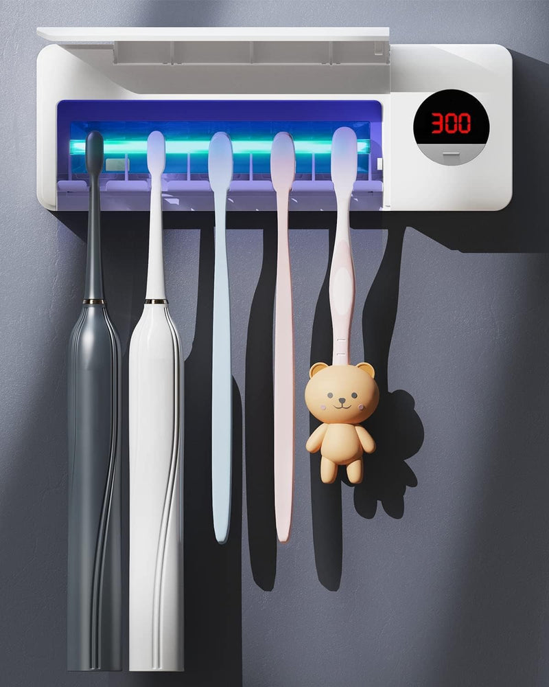 Wall-Mounted Toothbrush Holder with UV Sanitizer – Rechargeable Timer & Organizer