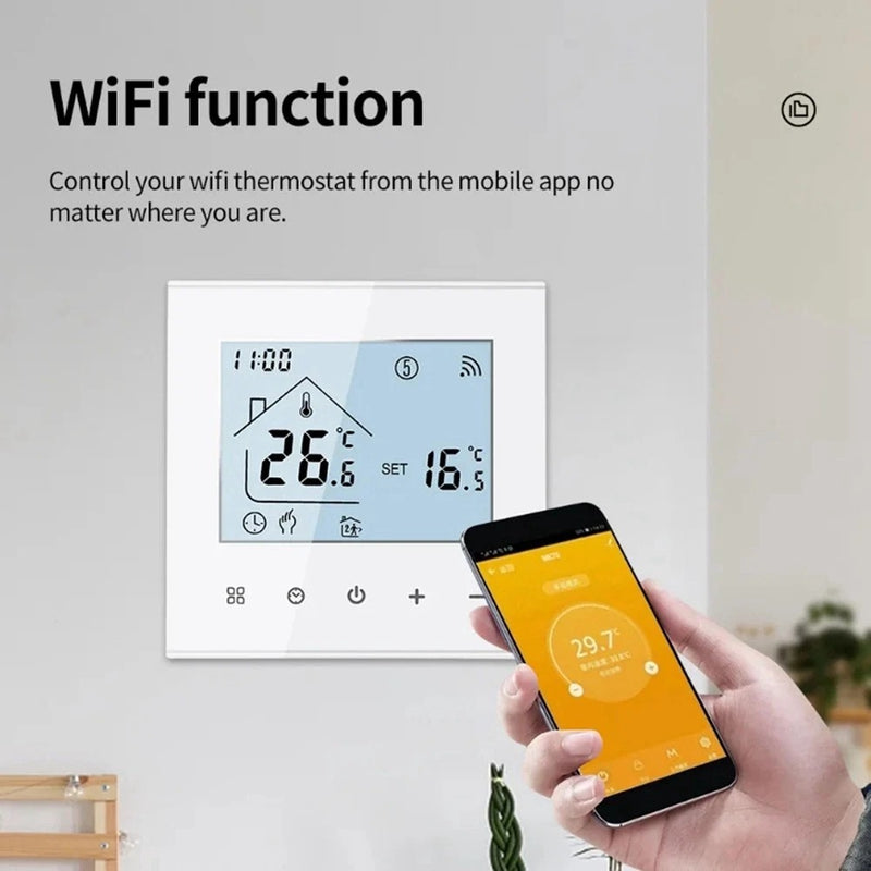 Smart WiFi Thermostat – 16A Touchscreen Controller for Floor Heating Works with App Control