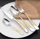 Gold Hammered Flatware 24-Piece Set – Stainless Steel Cutlery Set Includes Knives Forks & Spoons