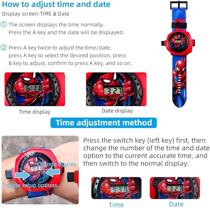 Spiderman Kids Digital Projector Watch – 3D Cartoon Projection Toy Wristwatch