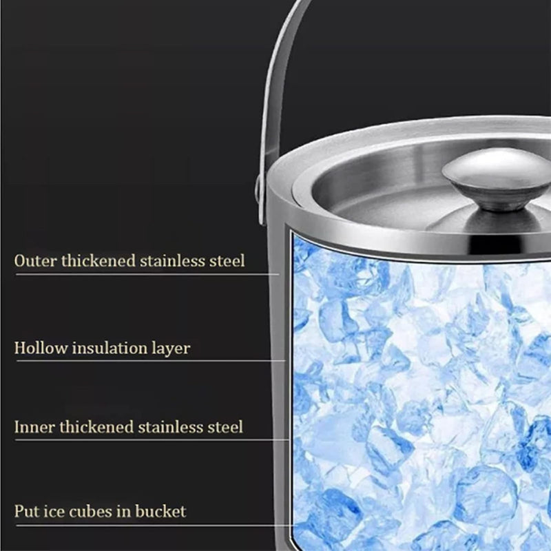 Double-Walled Stainless Steel Ice Bucket –  2L Insulated Sleek Brushed Design With Long-Lasting Chill