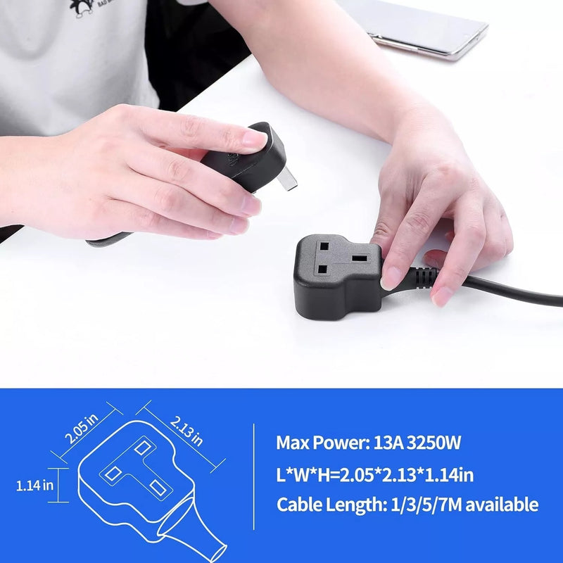 UK 3-Pin Extension Lead Power Cable – 1.8m Male to Female Plug UK Standard