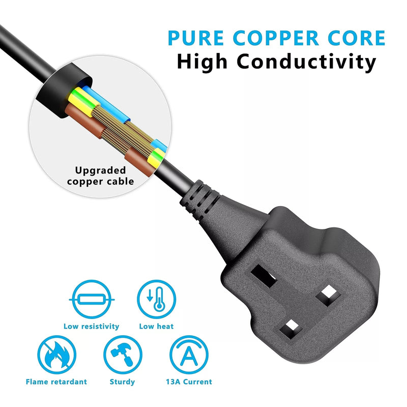 UK 3-Pin Extension Lead Power Cable – 1.8m Male to Female Plug UK Standard