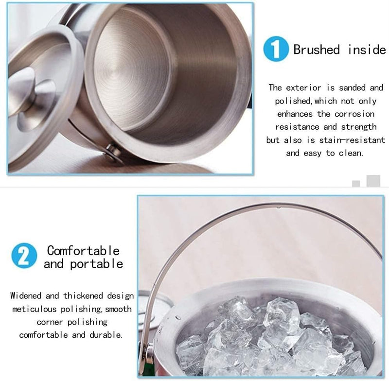 Double-Walled Stainless Steel Ice Bucket –  2L Insulated Sleek Brushed Design With Long-Lasting Chill