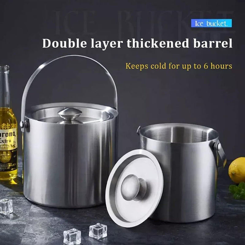 Double-Walled Stainless Steel Ice Bucket –  2L Insulated Sleek Brushed Design With Long-Lasting Chill