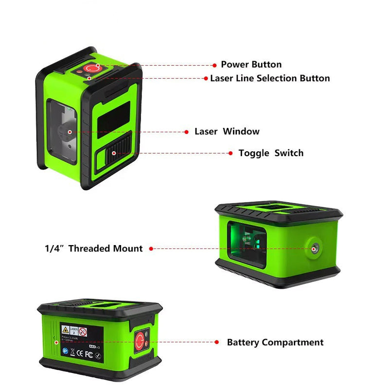 Mini 2 Line Infrared Laser Level – Portable Green 2-Line High-Precision Water & Alignment Meter