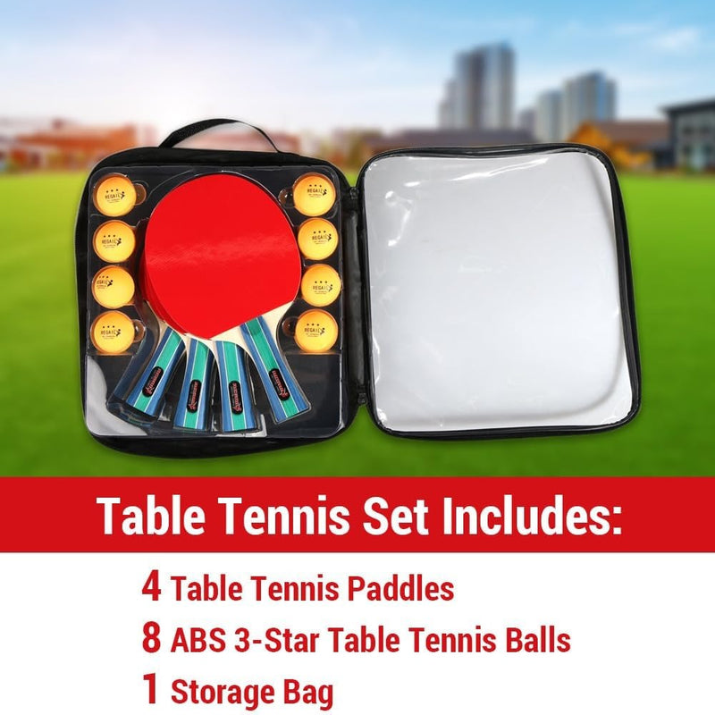 Table Tennis Racket Set – 4 Bats 8 Balls & Carry Bag Portable Ping Pong Kit for Home