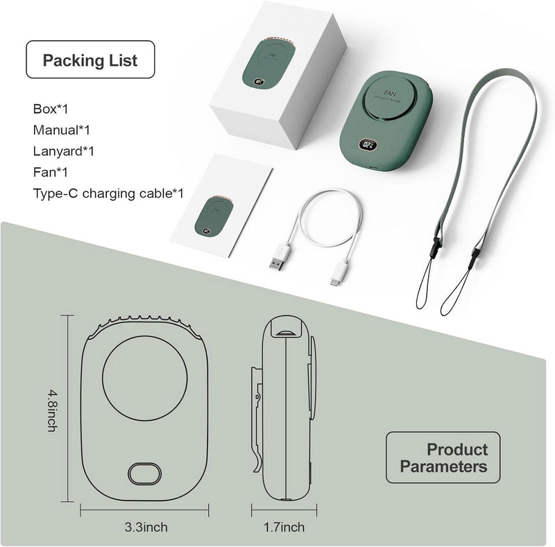 Portable Neck Fan – Hands-Free USB Rechargeable - 3 Speeds