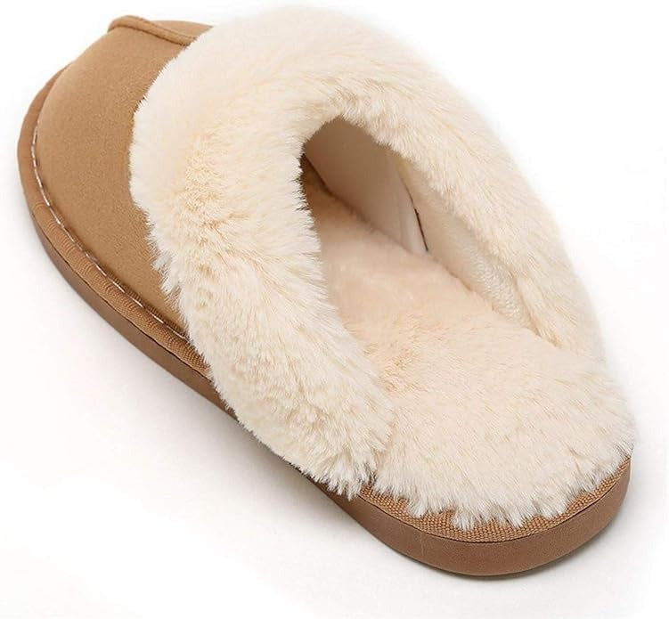 Women’s Fuzzy Suede Slippers – Fluffy Slip-On House Shoes with Anti-Skid Sole