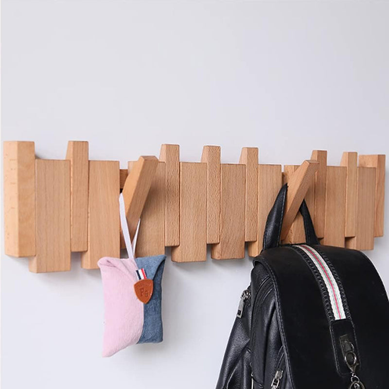 Wall-Mounted Folding Coat Hanger–  6 Wooden Hooks
